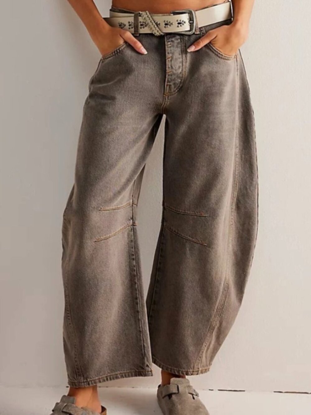 We The Free People Lucky You Mid Rise Barrel Jeans Archive Grey Boho 25 NWT $98 - Picture 6 of 16